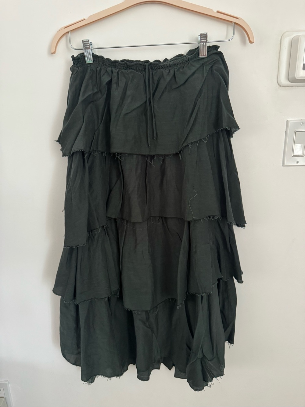 Zara Dark Green Tiered Midi Skirt